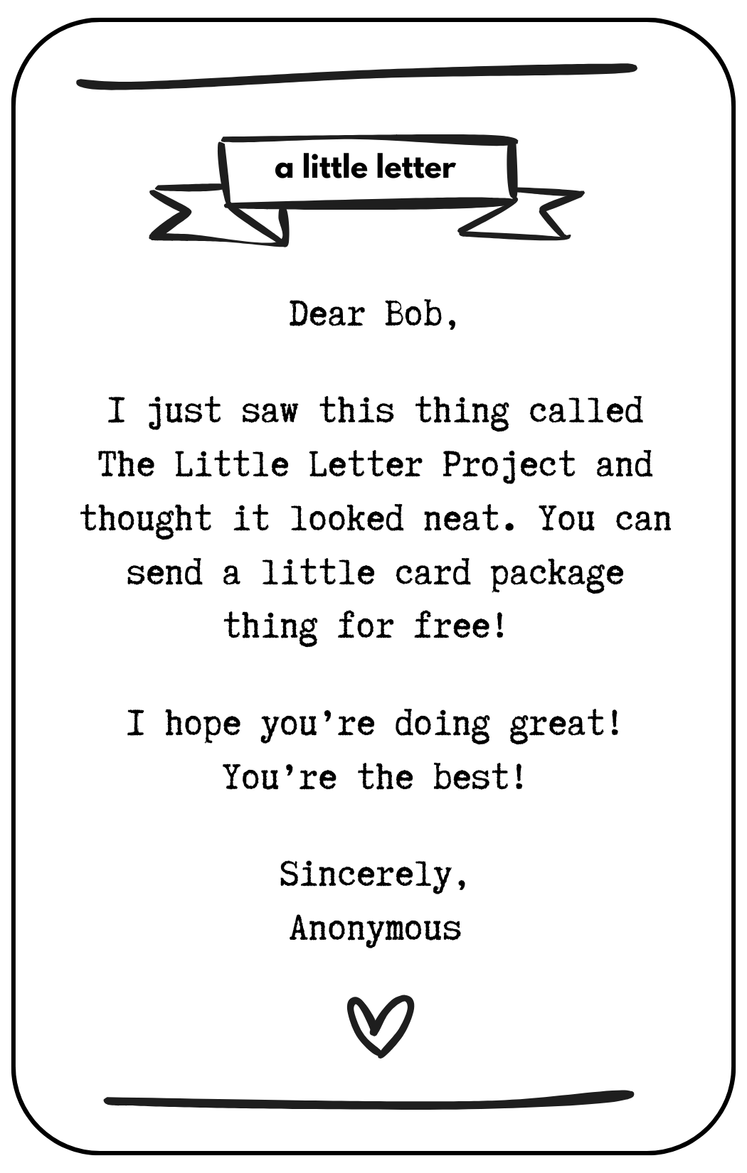A handwritten little letter that begins Dear Bob