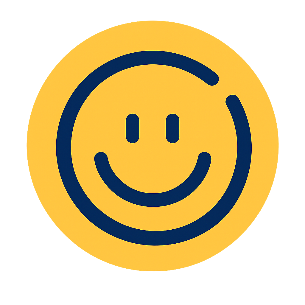 A round yellow smiley face sticker